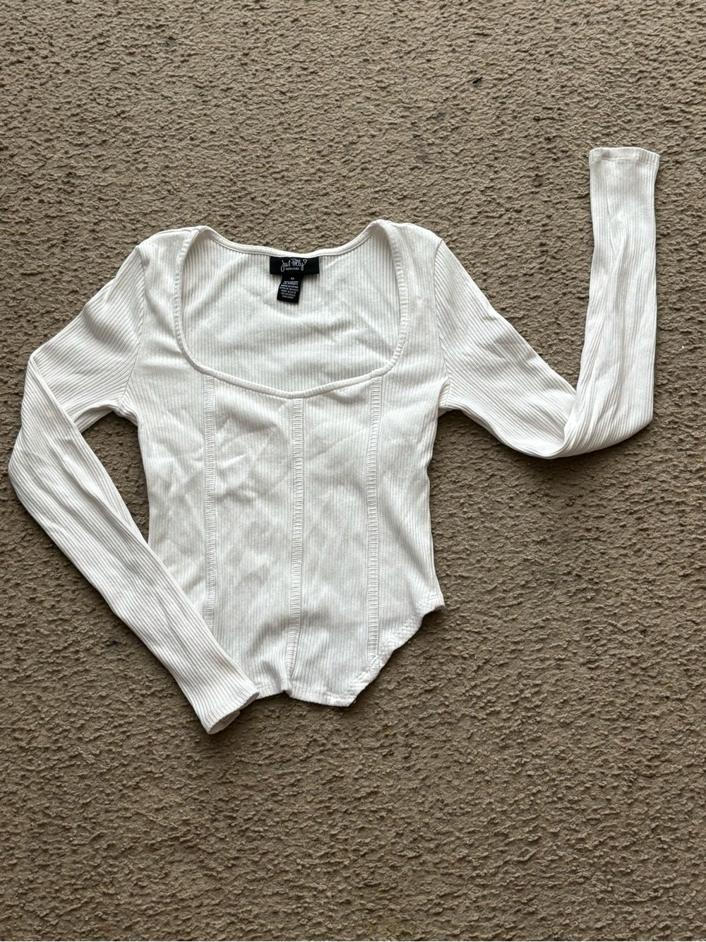 Express Cream Ribbed Long-Sleeve Scoop Neck Top